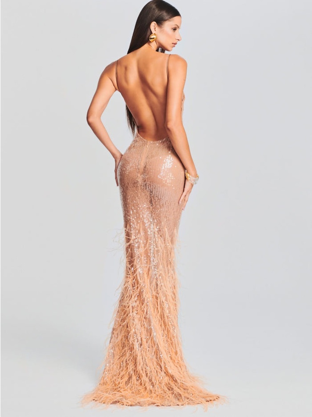 NWOT RETROFETE ODESSA SEQUIN FEATHER DRESS SIZE S $1998 - Picture 3 of 14